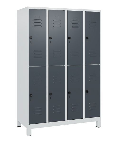C+P Doppelstöckiger Spind Classic PLUS, Füße, 4 Abteile, 1800x1200x500mm, 7035/7016, Drehriegel, 0803107-40 S10008