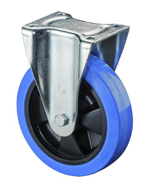 BS Rolls Zwaarlastwiel, bokwiel, wielbreedte 50 mm, wiel-Ø 200 mm, draagvermogen 400 kg, blauwe elastische banden, kunststof, rollager, L610.B61.200