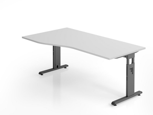 Hammerbacher bureau OS18, 180 x 100/80cm, blad: grijs, 25 mm dik, 2 mm ABS rand, freeform, links of rechts monteerbaar, VOS18/5/G