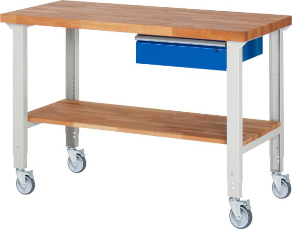 RAU verrijdbare werkbank (in hoogte verstelbaar) 7001A7, 1500x700x950-1000mm, 4 zwenkwielen, 05-7001A7-157B4H4.11