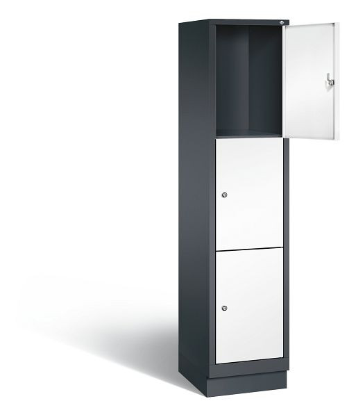 C+P lockerkast Evolo, H1800xB420xD500mm, kleur: zwartgrijs / verkeerswit, 48020-123 S10106