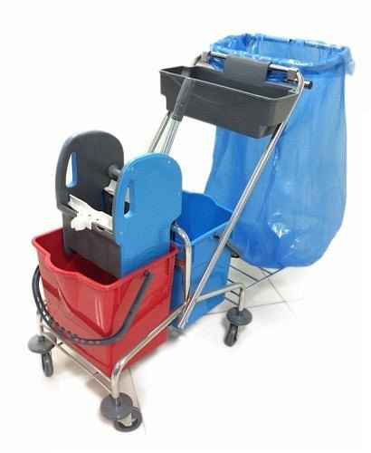RMV professionele dubbele trolley/wisserwagen Multi 2 x 18 liter met plank en vuilniszakhouder, RMV10.008