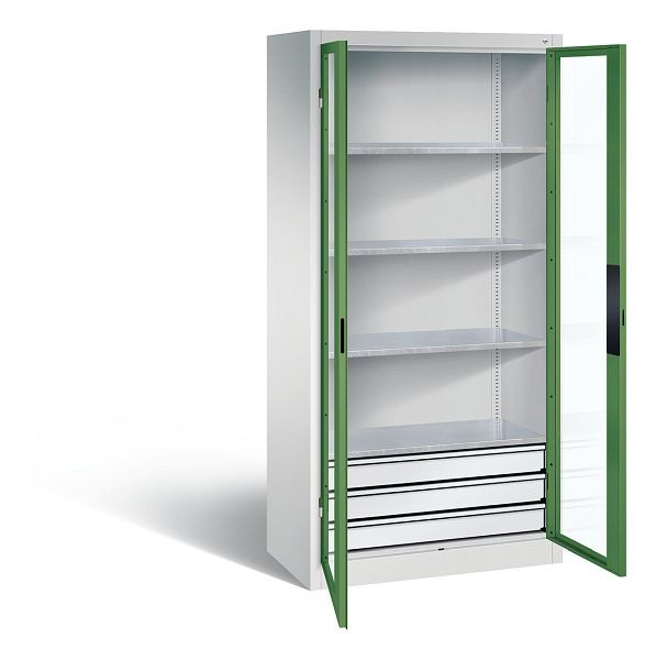 C+P gereedschapskast Acurado, H1950xW930xD500mm, kleur: lichtgrijs / reseda groen, verzonken handgreep, 8921-5532 S10007