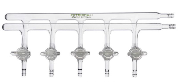 Rettberg Schlenkline, met 5 patentkranen NS 18,8/4 mm boring, borosilicaatglas 3.3, 134030100