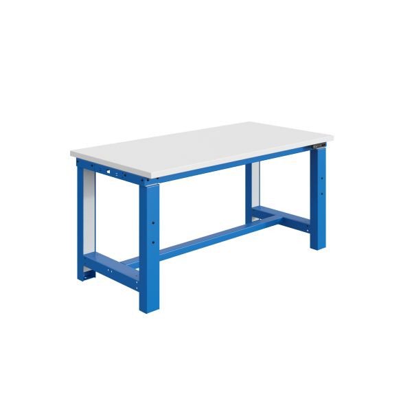 SOFAME SI werkbank, elektrisch in hoogte verstelbaar, B 1200 x D 750 x H 740 tot 1240 mm, RESITOP laminaat werkblad 40 mm, hemelsblauw RAL 5015, W010010828BI