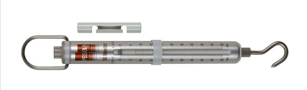 PESOLA spannings-/krachtmeter / veerbalans 50N, verdeling 0,5N, macrolijn, bruin, met haak, 80049