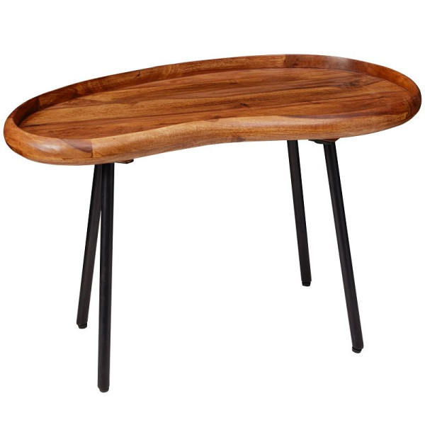 Wohnling salontafel 71x42x40 cm massief sheesham niervorm met metalen poten, WL5.670