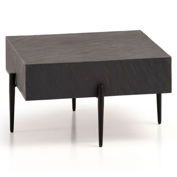 Wohnling salontafel 64x64x35 cm steenlook / metalen salontafel antraciet vierkant, design woonkamertafel salontafel massief, WL6.792