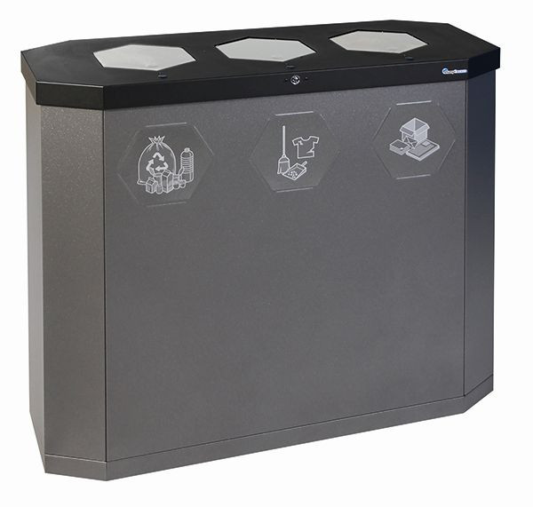 stomp Sixco 3 slim recyclingstation, metallic grijs DB 703, 830x950x355 mm (HxBxD), 565-135-03