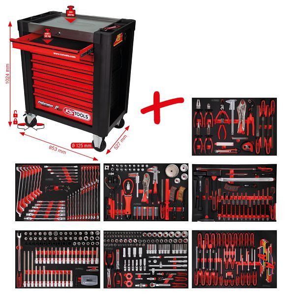 KS Tools PERFORMANCEplus werkplaatswagenset P10, met 397 gereedschappen en 7 laden, 810.7397