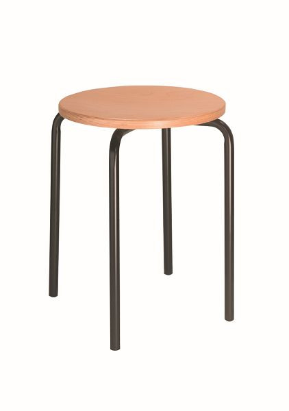 Lotz Stapelhocker, Sitz Buche natur, lackiert, Sitzhöhe 580 mm, Gestell stabiles Stahlrohr, schwarz, 3258.02