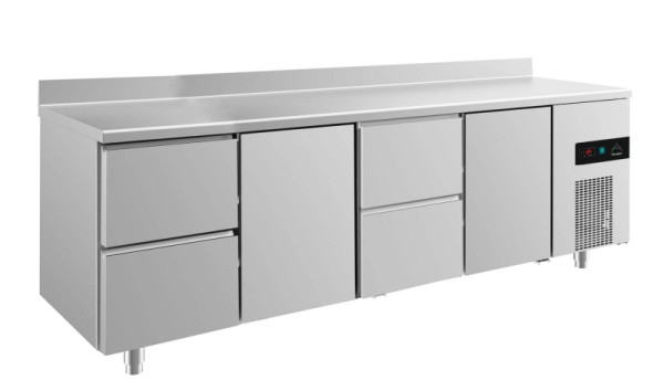 A&S Polarny koeltafel -2 tot +8°C met 2x deuren en 2x twee laden gecentreerd-rechts+links, 2330 x 700 x 850 mm, met opstaande rand, KT4ZTZTA