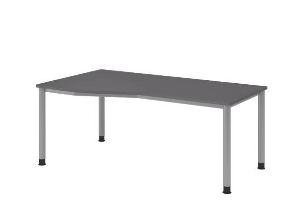 Hammerbacher bureau 4 voet rond 80x100/80cm grafiet/zilver, vrije vorm, links of rechts te monteren, VHS18/G/S