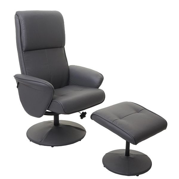 Mendler Relax fauteuil Helsinki, tv-fauteuil Relaxliege tv-fauteuil met kruk, kunstleer, mat grijs, 74600