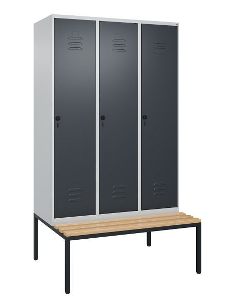 C+P luierkastje Classic PLUS, met onderbank, 3 vakken, 2120x1200x815mm, 7035/7016, draaibare sluiting, beuken zitlat, 0800507-32 S10008