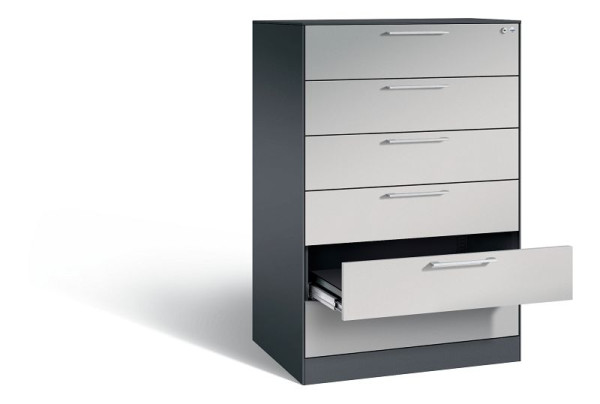 C+P ladekast Asisto, H1310xB800xD600mm, kleur: zwart grijs/wit aluminium, beugelgreep, 146223-624 S10020