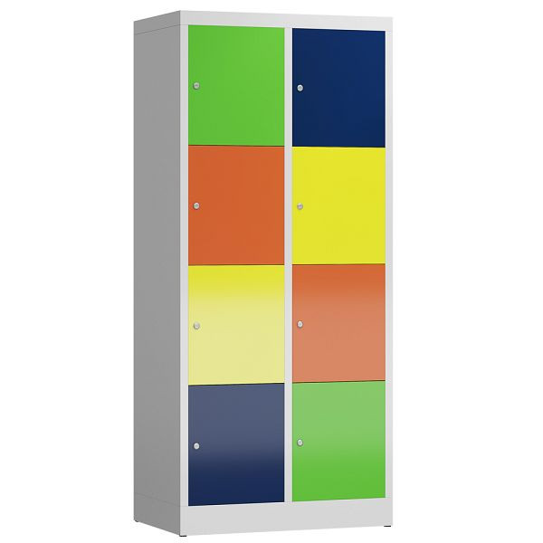 Lüllmann ClassiX lockerkast, 2 compartimenten met elk 4 compartimenten, 1800 x 800 x 500 mm, lichtgrijs/kleurrijk, X-523422