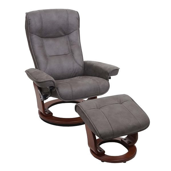 Mendler MCA relaxstoel Hamilton, TV-stoel kruk, stof/textiel 130kg draagvermogen, donkergrijs, walnootkleur, 75594