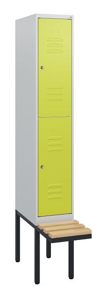 C+P dubbeldekkerkast Classic PLUS, 1950x300x815mm, 7035/0024, cilindersloten, beukenhouten zitlatten, zwevende zitting, 0803405-10 S10040