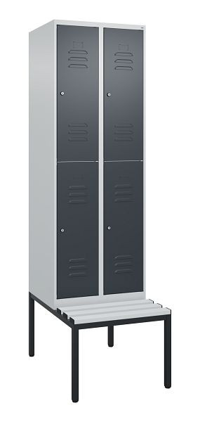 C+P dubbeldekskast Classic PLUS, 2 vakken, 2120x600x815mm, 7035/7016, cilindersloten, met bank eronder, 0803507-20 S10023