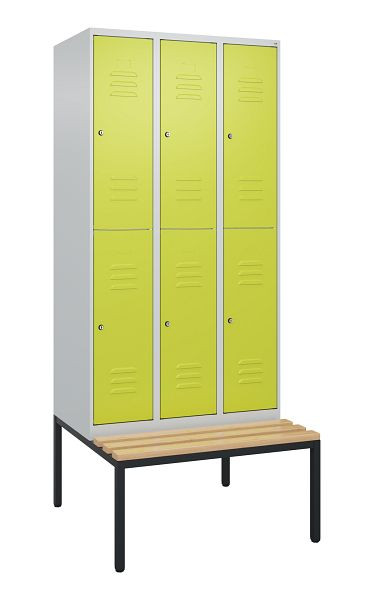 C+P dubbeldekkerkast Classic PLUS, 3 vakken, 2120x900x815mm, 7035/0024, cilindersloten, beukenhouten zitlat, bank, 0803507-30 S10100