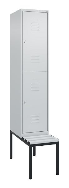 C+P dubbeldekskast Classic PLUS, 2120x400x815mm, 7035/7035, cilindersloten, met zitbank eronder, 0803507-12 S10024