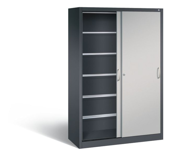 C+P schuifdeurkast Acurado, H1950xB1200xD500mm, kleur: zwart grijs/wit aluminium, beugelgreep, 2050-60 S10032