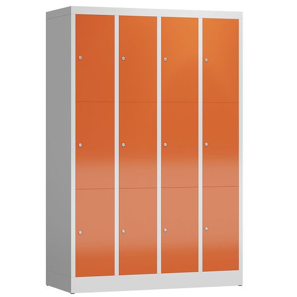 Lüllmann ClassiX lockerkast, 4 compartimenten met elk 3 compartimenten, 1800 x 1185 x 500 mm, lichtgrijs/vuurrood, X-520344