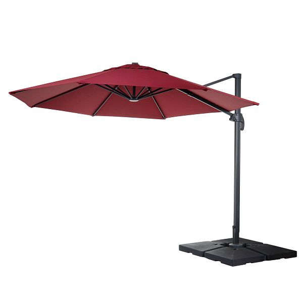 Mendler gastronomie verkeerslichtparaplu HWC-A96, parasol, rond Ø 4m polyester aluminium/staal 27kg, bordeaux met standaard, 138561+35661