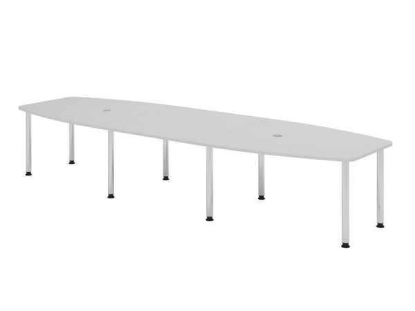 Hammerbacher vergadertafel KT40C, 400 x 130 cm, blad: grijs, 25 mm dik, 8-poots frame verchroomd, ronde buis 6 cm, werkhoogte 72-74 cm, VKT40C/5/C