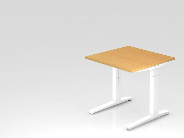 Hammerbacher bureau C-poot 80x80cm beuken/wit, witte aluminium loper, VXB08/6/WW