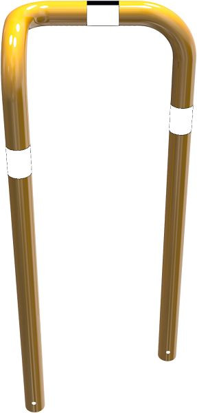 Schake-stootbeschermbeugel 90° eenzijdig links, stalen buis Ø 76 mm geel/zwart, hoogte boven de grond: 1150 mm, voor inzetting in beton, 477_79BG
