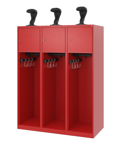 C+P brandweerkast Evolo, model YOUNGSTER, 3 compartimenten, H1530B1200T500 mm, vuurrood, helmhouder, 0490015-32 S10005