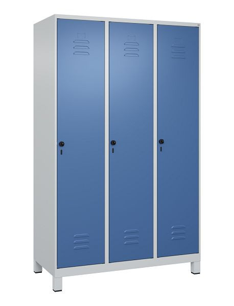 C+P Umkleidespind Classic PLUS, Füße, 3 Abteile, 1950x1200x500mm, 7035/5023, Drehriegel, 080010-32 S10005