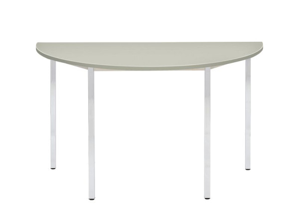 Bisley MULTI Desking multifunctionele tafel, halfrond, verchroomd, 25 mm, decor G grijs, H 740 x B 1400 x D 700 mm, MTC25H1407G399