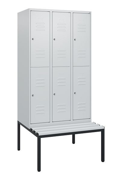 C+P dubbeldekskast Classic PLUS, 3 vakken, 1950x900x815mm, 7035/7035, cilindersloten, met bank eronder, 0803505-30 S10084