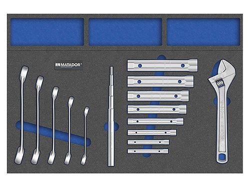 Bedrunka+Hirth gereedschapsinzet, pijpmof en open dubbele ringsleutelset, 15 stuks, afmetingen in mm (BxDxH): 545 x 300 x 25, 08.88.207