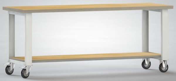 KLW verrijdbare standaard werkbank - 2000 x 700 x 840 mm L x B x H, met beuken multiplex werkblad 2000 x 700 x 40 mm, WS880N-2000M40-X7003