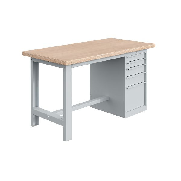 SOFAME SI werkbank, 1800x750x840mm, multiplexplaat 40 mm met onderbak 1 lade 75 + 4 laden 150mm, lichtgrijs RAL 7035, W010010721GC