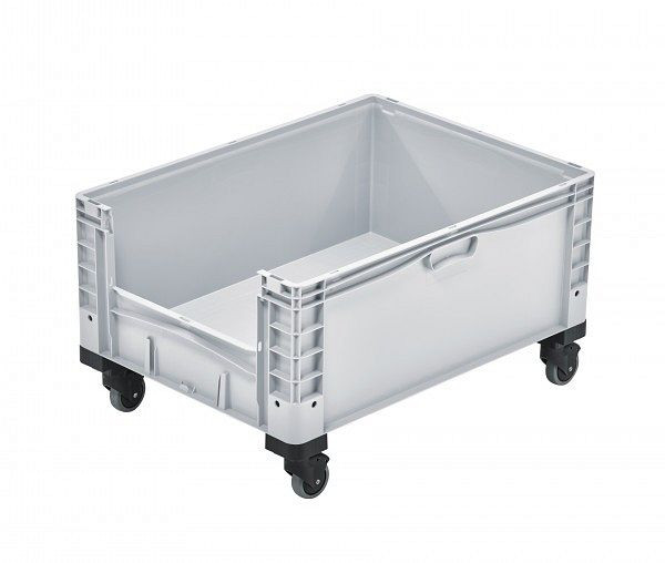 ALPHA Eurocontainer gesloten 800x600x320 mm met uitneemopening en wielen, 2598-GR