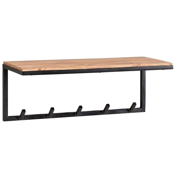 Wohnling Design wandkapstok massief acaciahout / metaal 70x27x30 cm, haakrek met plank, halkapstok wandhout, WL6.354
