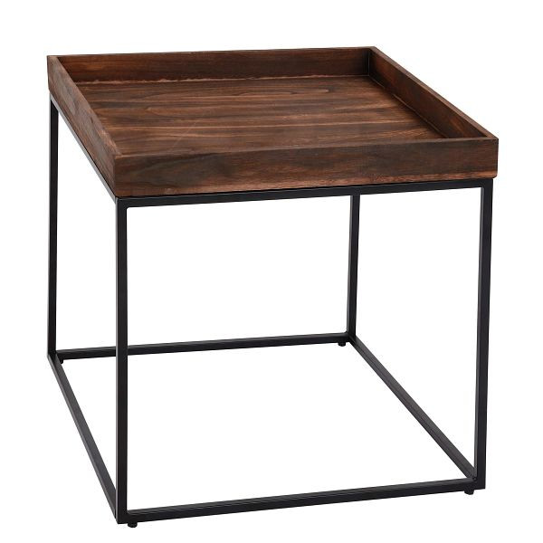 Mendler bijzettafel HWC-K71, salontafel salontafel tafel, paulownia hout metaal 60x60x60cm, donkerbruin, 96859