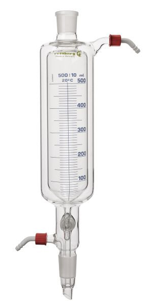 Rettberg druppeltrechter, temperatuurgeregeld, 2000 ml, huls/kern NS 29/32, glazen afsluitkraan 6 mm, zonder drukvereffeningsbuis, schaalverdeling, 134041063
