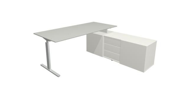 Kerkmann complete werkplek Form 2, bureau 180 x 80 cm x 74 cm, dressoir 160 x 50 x 58 cm, lichtgrijs, 11026211
