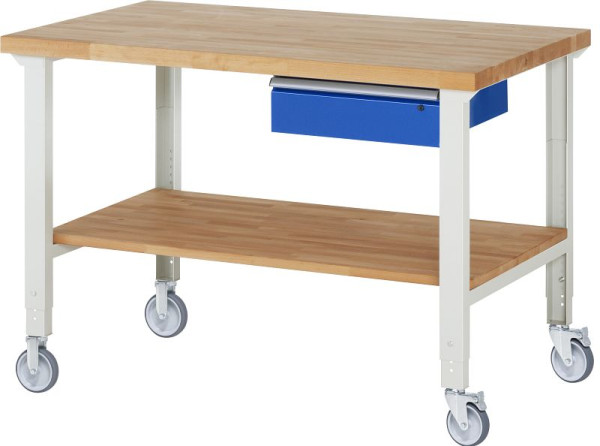 RAU verrijdbare werkbank (in hoogte verstelbaar) 7001A7, 1500x900x950-1000mm, elk 2 bokwielen en zwenkwielen, 05-7001A7-159B4H22.11