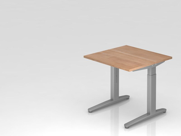 Hammerbacher bureau C-poot 80x80cm walnoot/zilver, aluminium loper zilver (vergelijkbaar met RAL 9006), VXB08/N/SS