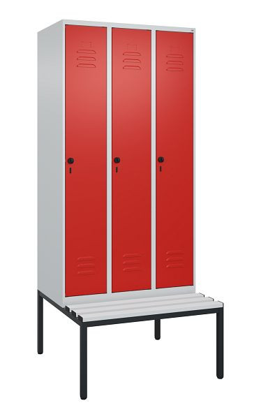 C+P luierkluis Classic PLUS met middenwand, bank, 3 vakken, 2120x900x815mm, 7035/3020, draaibare sluiting, 0800507-30F S10032