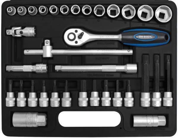 SW-Stahl dopsleutelset, 3/8", 34-delig, zeskantige inzetstukken voor maximaal koppel, 06520L