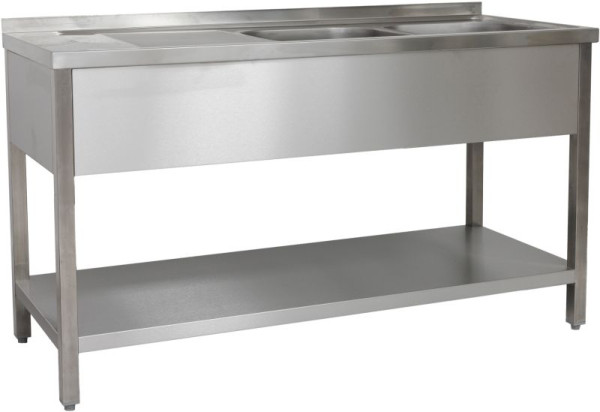 A&S Polarny spoelbak 1500 x 600 x 850 mm 2 bakken rechts, met onderstel, 400 x 400 x 250 mm, SPT1562BR