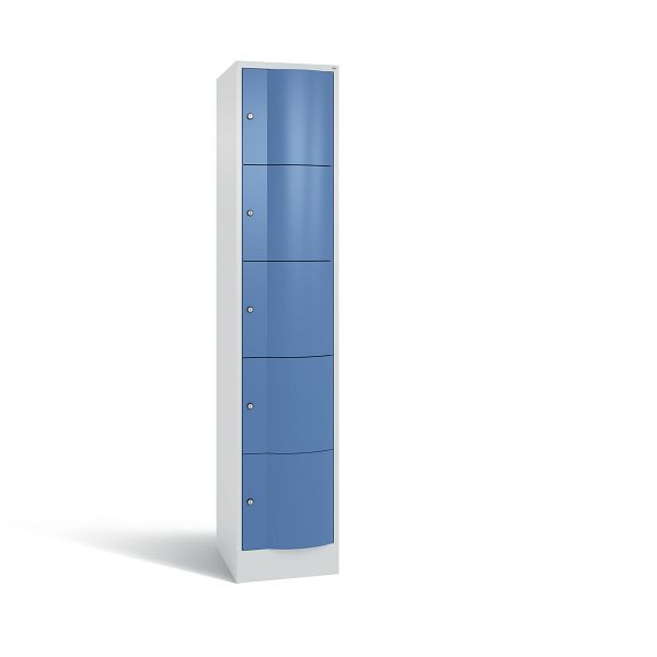 C+P Schließfachschrank Resisto, 5 Fächer, H1950xB396xT540 mm, Grau/Fernblau, 8570-172 S10076